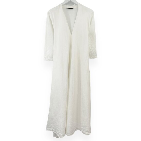 Zara White Three Quarter Sleeve Lightweight Linen Belted Midi Dress sz XS - Picture 6 of 13